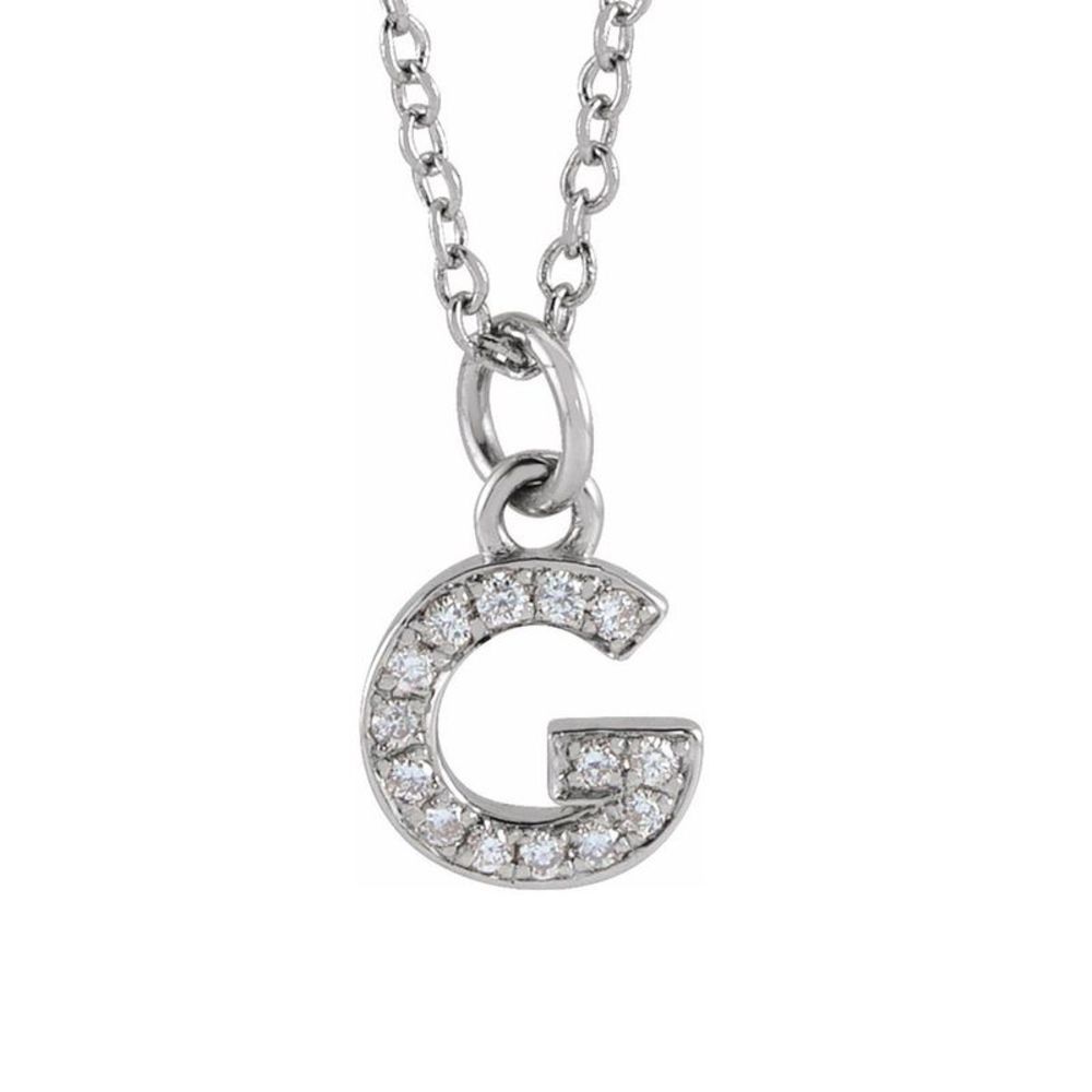 14K White Gold .05 CTW Diamond Tiny Initial G Necklace, 16-18 Inch
